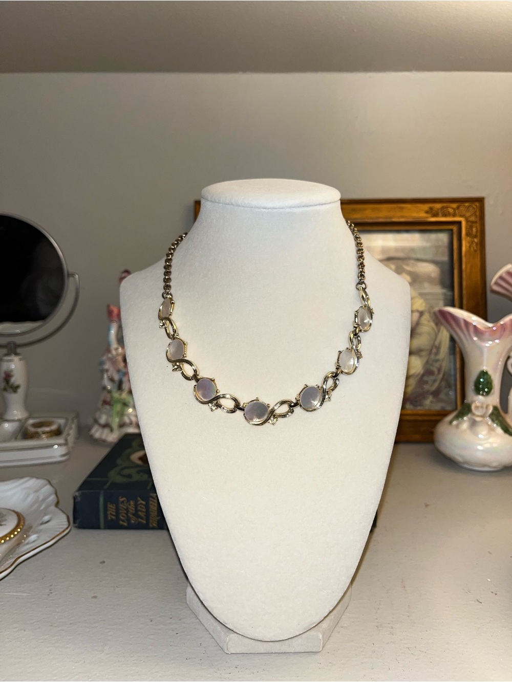 Vintage Mother of Pearl & Silver-Tone Statement Necklace